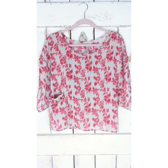 Sheer cropped pullover top pink and tan - Picture 4 of 4